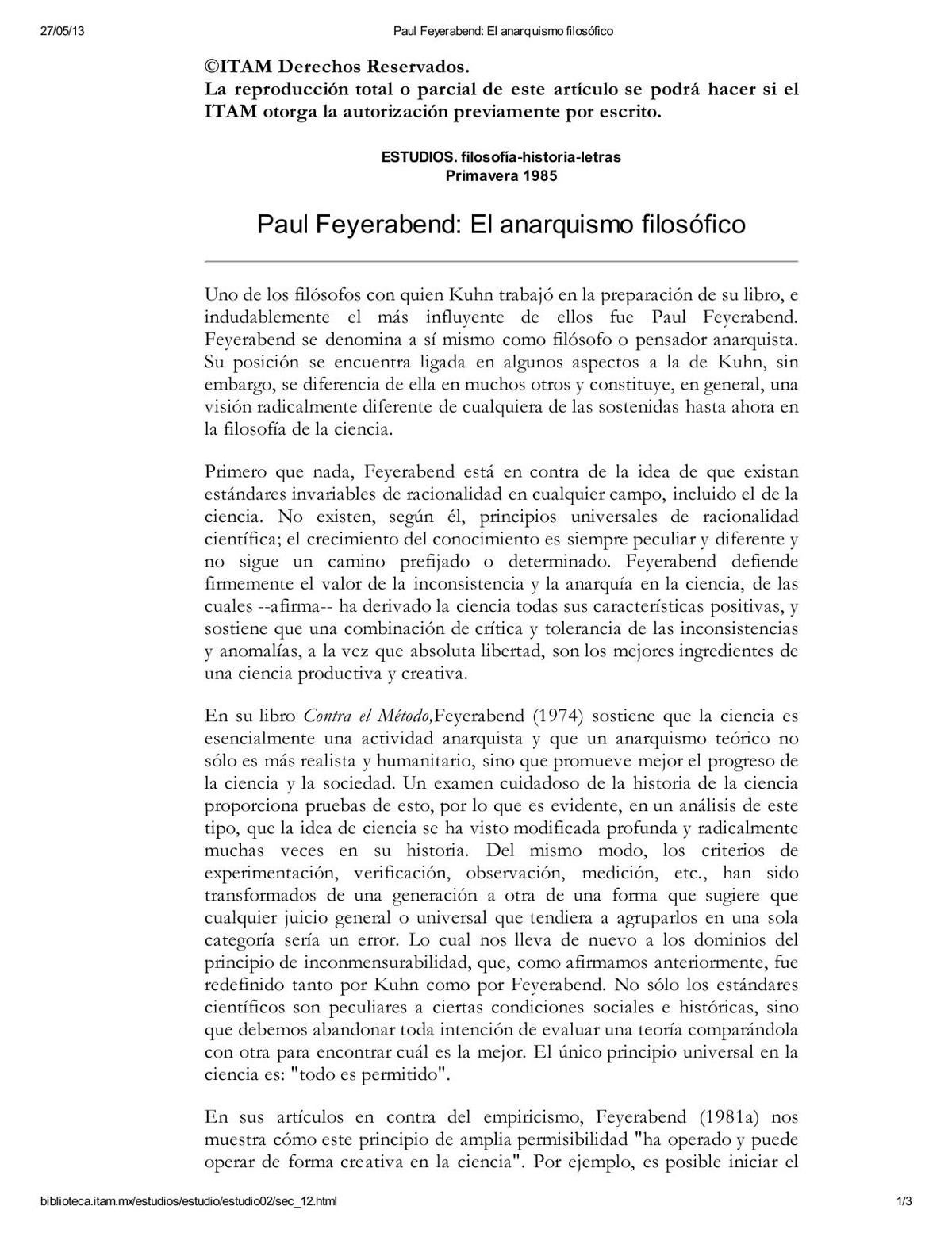 Paul Feyerabend El anarquismo filosófico